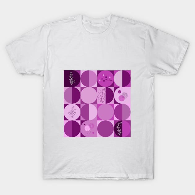 repeating geometry pattern, squares and circles, ornaments, magenta color tones T-Shirt by Artpassion